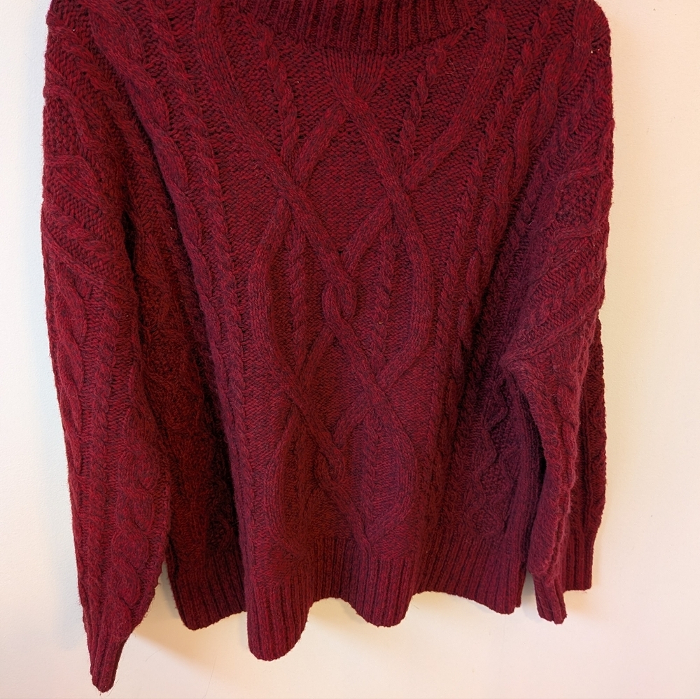 L.L. Bean Women's Red Wool Alpaca Cable Knit Mock Neck Sweater Women's XLP - Picture 2 of 6
